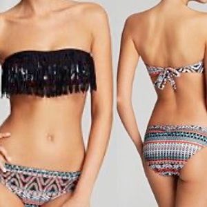 L*SPACE Zagora Dolly Fringe Bandeau Bikini Top S